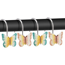 12PCS Home Fashions Butterfly Anti Rust Decorative Resin Hooks for Bathroom Shower Curtain,Bedroom,Living Room Curtain