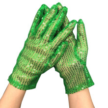 Sheer Mesh Sequin Gloves for Adults, Stretchy Sparkly Gloves Compatible with Stage Performance, 10 Colors – Green