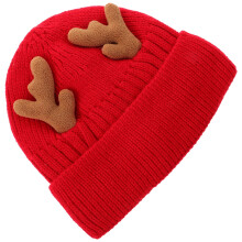 Red Knitted Antler Winter Hat Soft Warm Cap Christmas Holiday Decoration Beanie for Adults and Kids
