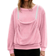 Women's Christmas Cat/Dog Pocket Jumper, Long Sleeve Crew Neck Sweater, Plus Size, Super Soft, Warm Autumn/Winter Sweater, Pink, S – Compatible with