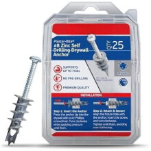 Zinc Plaster Bite Self-Drilling Drywall Anchors (25 pcs) w/Screws – Compatible with 3/8", 1/2", 5/8" Drywall, 75 lbs Hold