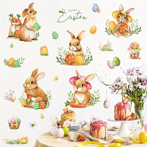 Easter Window Clings Bunny Eggs Glass Decals 12 pcs