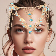Wedding Bridal Rhinestone Forehead Chain Tassel Headpiece with Chinese Traditional Hair Accessories