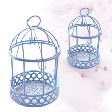 Mini Blue Metal Birdcage Ornament – Desktop Storage, Hanging Decor, Compatible with Miniature & Dollhouse Displays