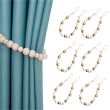 Pekkaxy 2pcs Boho Curtain Tiebacks with Wood Beads, Outdoor Farmhouse Holdbacks Compatible with Most Curtains