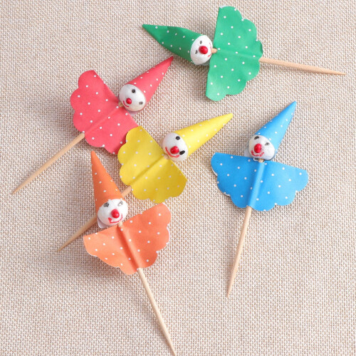Cupcake Toppers Assorted Color Cute Clown Design Safe Paper for Party Use 80Pcs