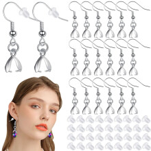 50pcs Hypoallergenic Silver/Brass Fish Hook Earwires with Pinch Bail & 50 Clear Backs – DIY Earring Making Supplies