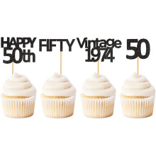 36 Pack Black Vintage 1974 Cupcake Toppers Happy 50th Cupcake Toppers Fifty Cupcake Toppers 50 Years Birthday Party Decoration