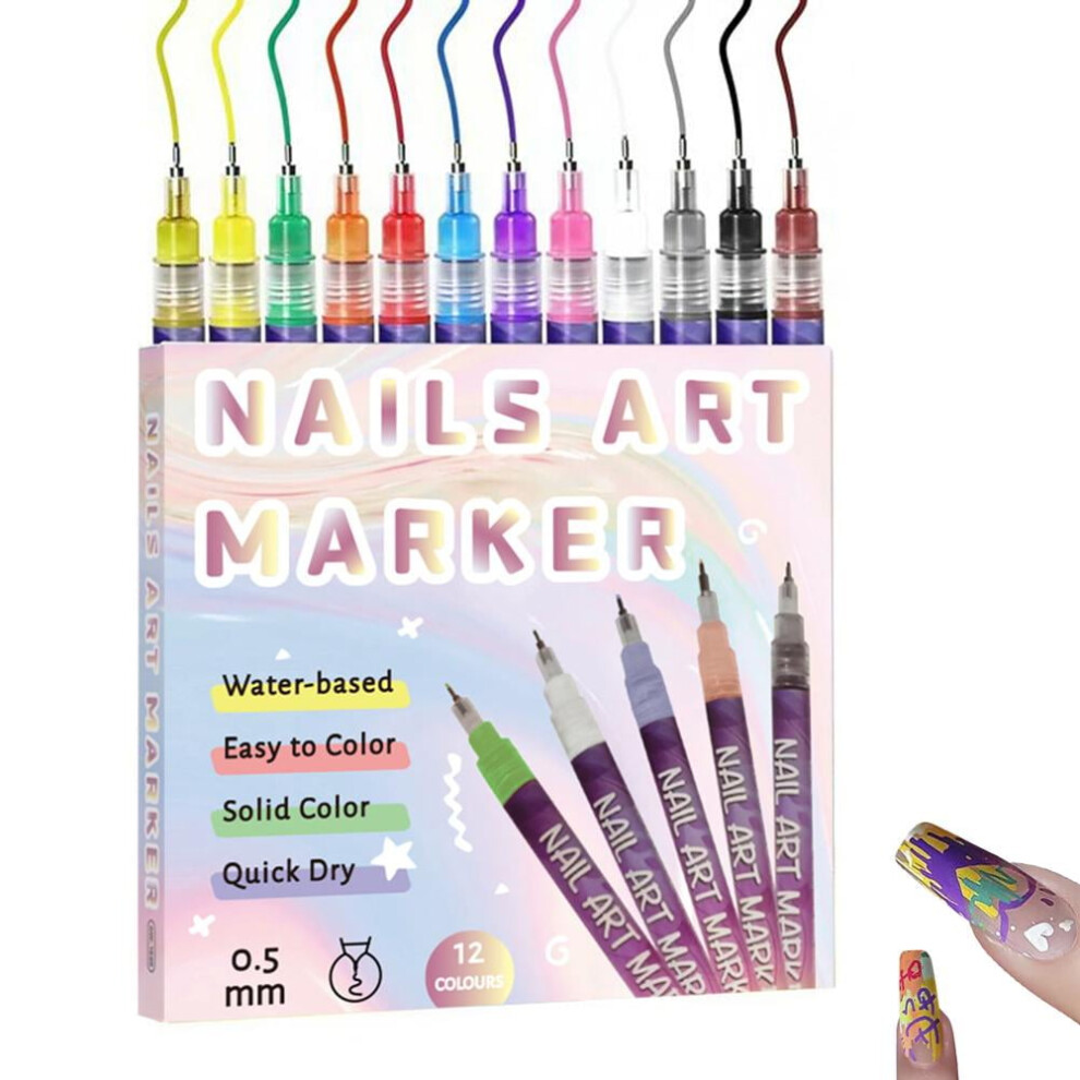 12 Colors Nail Art Pens Set, Nail Art Markers Doodle Pen, Nail Art Tools for Polishing Dotting Painting Liner DIY