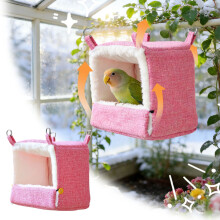 Parrot Warm Fleece Lined Winter Cold Proof Hanging Birdhouse Cozy Sleeping Bed For Budgies Lovebirds Winter Pink