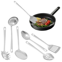 7PCS Stainless Steel Kitchen Utensils Set: Spatula, Ladle, Skimmer, Pasta Server, Spoon, Slotted Spatula—Compatible with All Cookware
