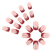 Christmas Glittering French Tip False Nails Winter Acrylic Nails Set for Students and Beauty Lovers 24Pcs