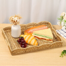 Vintage Rectangular Imitation Rattan Tray – Decorative Serving & Organizing Platter for Bread, Fruit, Kitchen – Compatible with Home Decor