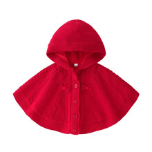 AWZXDE Baby Knit Poncho with Bow Design Solid Color Adorable and Warm with -lined for Autumn Winter Fashion Outfit and Events Red,3-6 Months