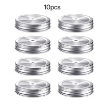 ACDANC 10 Pcs Jar Lids Tumblers Jar Lid with Straw Canning Lids Wide Jar Lids with Straw Hole Canning Jar Lids