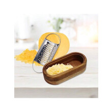 Compact Stainless Steel Cheese Grater with Wooden Container – Zester for Cheese, Veggies & Citrus Peels; Compatible with Kitchen Use