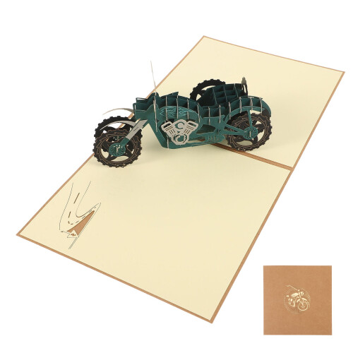 Motorcycle Greeting Card Green 3D Shape 1 Piece