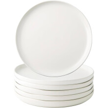 Ceramic Dinner Salad Plates Set of 6, 8.5" Wavy Rim, Matte White, Microwave & Dishwasher Safe, Scratch Resistant