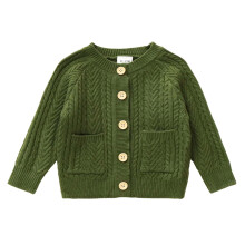AWZXDE Childrens Knit Cardigan with Button Front Solid Color Casual Versatile with Pockets for Boys and Girls Autumn Winter Outerwear Green,66