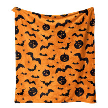 Couverture douce et confortable pour Halloween – Imprimé citrouille, chauve-souris et toile d'araignée, jeté en polaire duveteuse pour