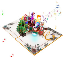 Carte de vœux de Noël avec sapin de Noël, son et lumière, carte surprise pliable avec enveloppe, cadeau fait main