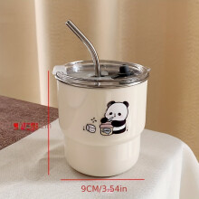 Cute Panda Stainless Steel Coffee Mug with Straw & Lid – BPA-Free, Dishwasher Safe, Insulated for Hot/Cold Drinks, White