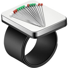 Alfineteiro magnético de pulso com 250 alfinetes de cabeça esférica (3,8 cm) – Preto, compatível com costura manual.