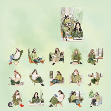 Decorative Sticker Journal Sticker Art Supplies Cartoon Stickers Reading Girl Stickers For Creative Decoration