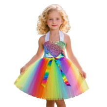 Halloween Dress Rainbow Sequin Puffy Skirt for Girls Kids Party Performance formal Occasion Everyday Wear, 3-4Y