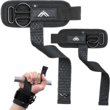Weight Lifting Straps with D Rings for Machines and Gym Wrist Straps for Weightlifting with Lifting Cuffs and Grip for Deadlifts & Gym, Black