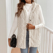 Chaleco largo acolchado para mujer, abrigo de plumas de invierno sin mangas, chaleco ligero y cálido, compatible con B#022_Beige XL