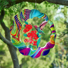 Sino de vento giratório 3D com pássaros e flores para casa e jardim, uso interno e externo, em aço inoxidável.