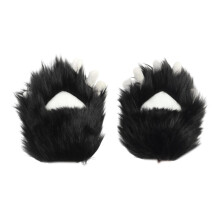 Cat Paw Gloves Cartoon Simulated Plush Gloves for Nightclub Party Masquerade Black White