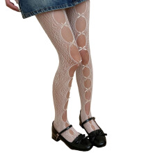 Retro High Waist Leggings with Sheer Cutout Bows Embellishment Colorful Fishnets Tights Pantyhose For Music Festivals