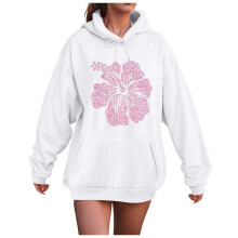 Damen-Hoodie mit Grafikprint, Y2K-Oversize-Sweatshirt, Langarm-Pullover, süßer Kapuzenpullover im Preppy-Stil, Weiß, XL