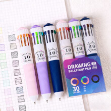 30-Color Ballpoint Pen Set, 0.8mm Fine Point, Soft Grip, 20ml Ink, Compatible with School/Office Use