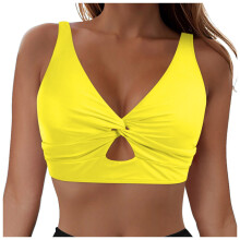 Tops de bikini para mujer, tops de tankini cortos con nudo retorcido y aberturas, top de traje de baño ajustable para la playa.
