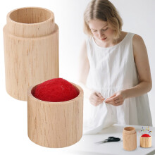 Wooden Sewing Needle Holder & Pincushion with Lid – Portable Pin Storage Box for Hand Crafts, Knitting, Stitching (Compatible with Standard Needles)