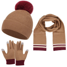 Women's Knit Hat, Scarf & Gloves Set – Color Block Pom Pom Beanie, Fleece-Lined, Matching Ski Accessories, 3-Piece Winter Set