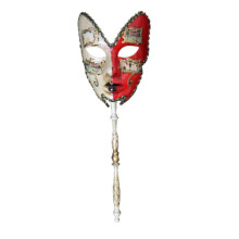 Decoración colgante de baile de carnaval con palo – Suministros rojos para Mardi Gras y mascaradas venecianas para pared/ventana/puerta