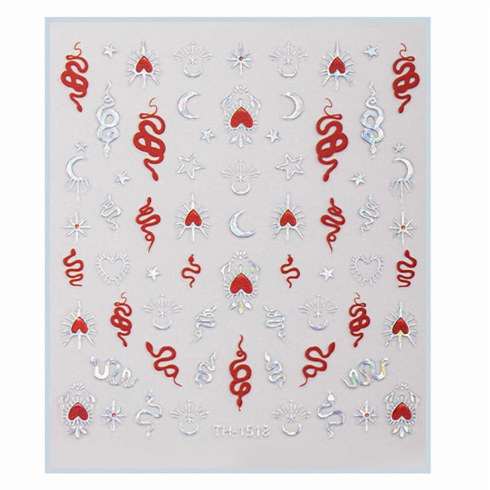 1 Sheet Chinese New Year Nail Stickers for DIY Manicure Decoration with Cartoon Sanke Festival Patterns for Women Girls