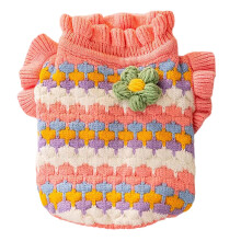 Winter Cat With 3D Floral Stripes Cozy Knitted Sweater For Indoor Cats Pink M