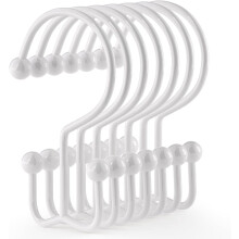 Lot de 24 crochets de rideau de douche antirouille, anneaux Ă double glissement compatibles avec rideau et doublure de douche, blancs