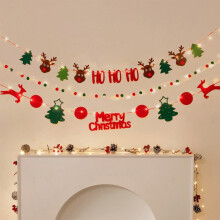 Guirlanda de Natal em feltro com placa "Feliz Natal" | Faixa decorativa de 190 cm com árvores, veados e enfeites | Decoração natalina para lareira
