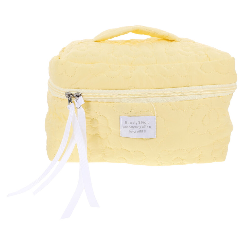 Portable Yellow Makeup Organizer Bag with Zipper Durable Cosmetic Storage for Travel