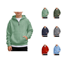 Sudadera con capucha de punto con cremallera de un cuarto para niños, manga larga, estilo casual y deportivo, ideal para niños, jóvenes y