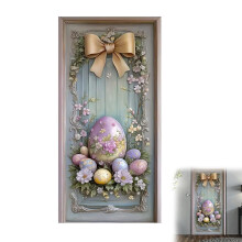 Décorations de porte de Pâques QenASHaing, bannière de porte de 35,4 x 70,8 pouces avec lapins et œufs (colorée)