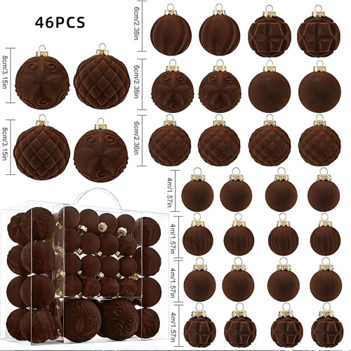 Velvet Christmas Balls Set 46 Pcs Coffee