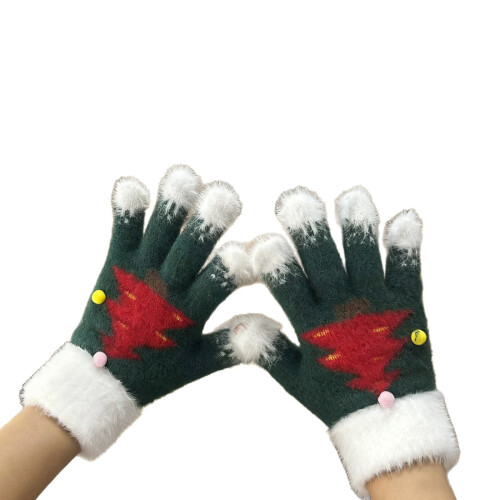 Winter Christmas touchscreen gloves for women with tree