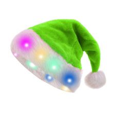Chapeau de Père Noël fantaisie et amusant avec lumières LED, en fausse fourrure douce et pelucheuse, accessoire de fête pour adultes et enfants.